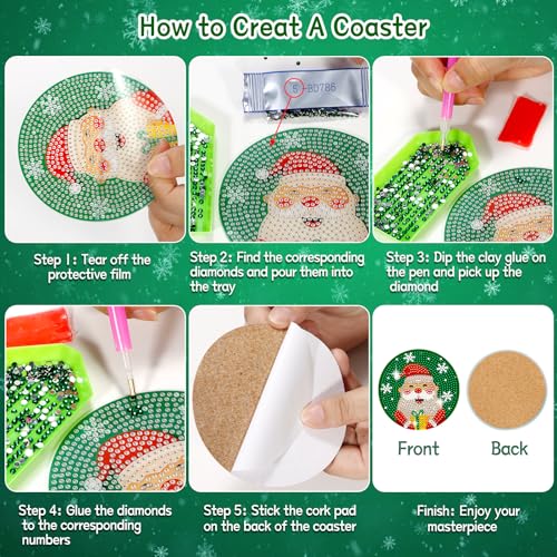 Diy 8pcs/set Christmas  Diamond Painting Coasters with Holder