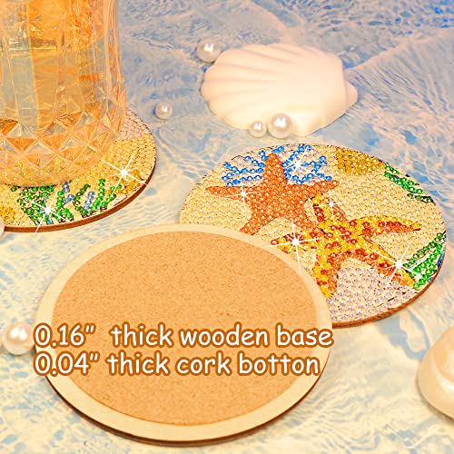 Diy 8pcs/set Ocean Life  Diamond Painting Coasters with Holder