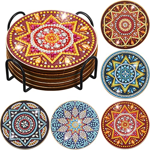 Diy 5pcs/set Mandala  Diamond Painting Coasters with Holder