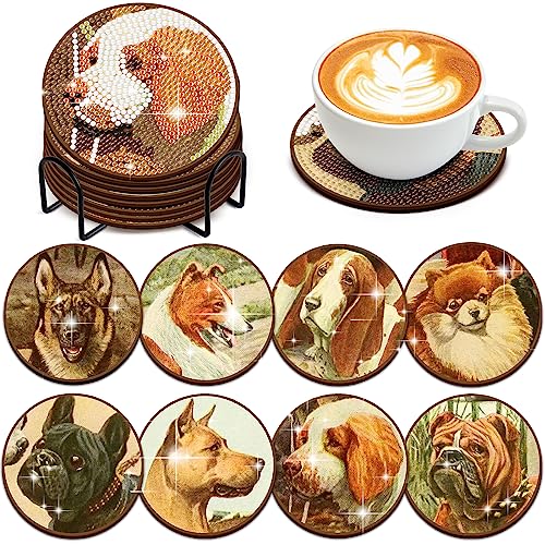 Diy 8pcs/set Dog  Diamond Painting Coasters with Holder