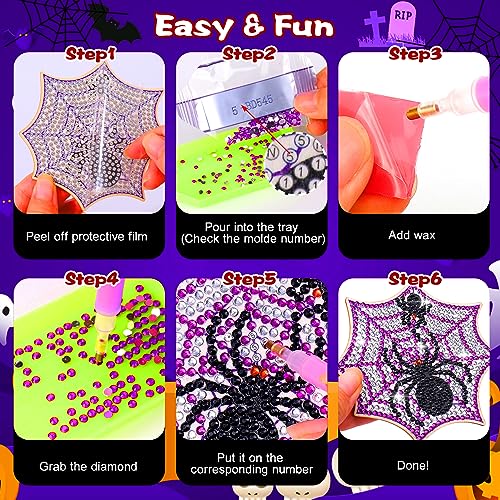 Diy 8pcs/set Halloween  Diamond Painting Coasters with Holder