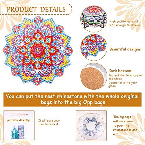 Diy 8pcs/set Mandala  Diamond Painting Coasters with Holder