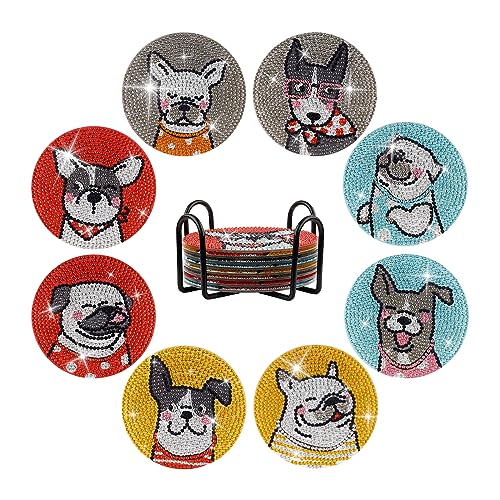 Diy 8pcs/set Dog  Diamond Painting Coasters with Holder