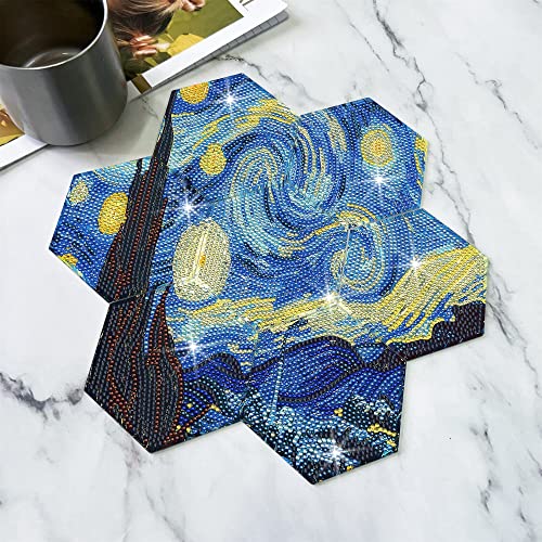 Diy 7pcs/set Van Gogh  Diamond Painting Coasters with Holder