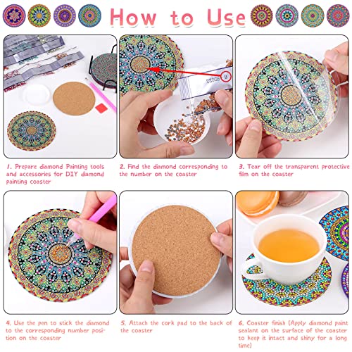 Diy 8pcs/set Mandala  Diamond Painting Coasters with Holder