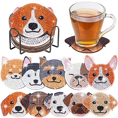 Diy 10pcs/set Dog  Diamond Painting Coasters with Holder