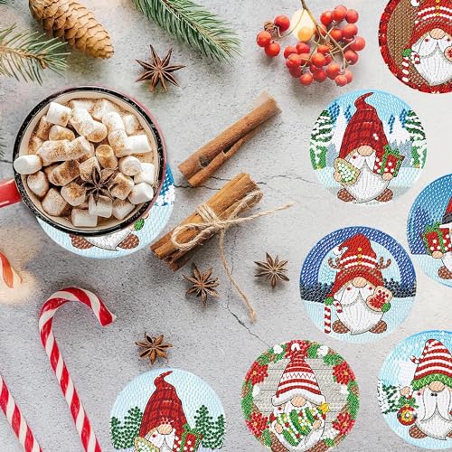 Diy 8pcs/set Gnome Christmas  Diamond Painting Coasters with Holder