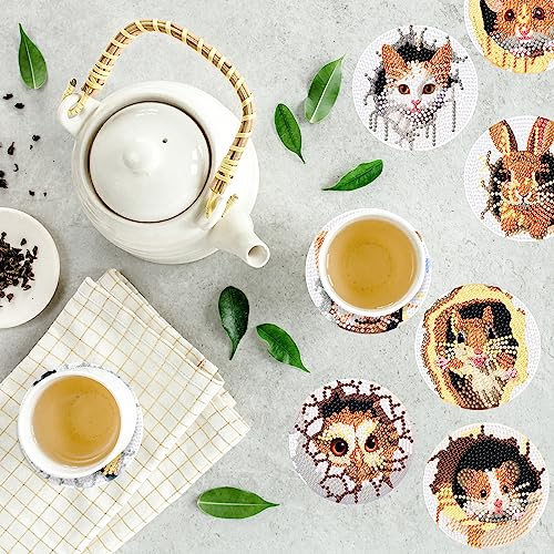 Diy 8pcs/set Animal  Diamond Painting Coasters with Holder