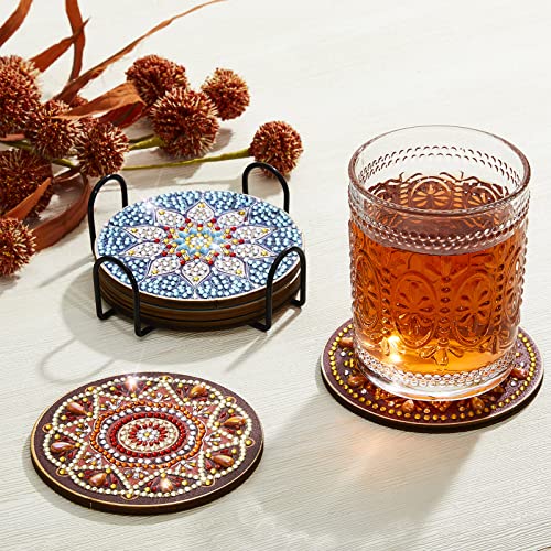 Diy 5pcs/set Mandala  Diamond Painting Coasters with Holder