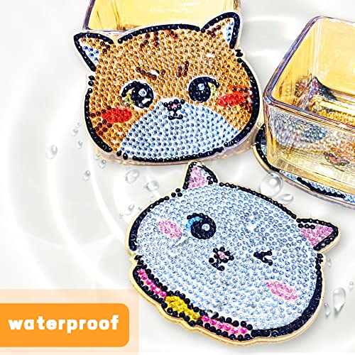 Diy 8pcs/set Cat  Diamond Painting Coasters with Holder