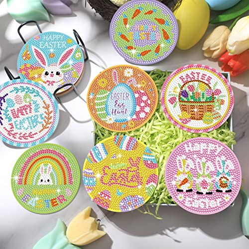 Diy 8pcs/set Easter  Diamond Painting Coasters with Holder