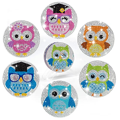 Diy 6pcs/set Owl  Diamond Painting Coasters with Holder
