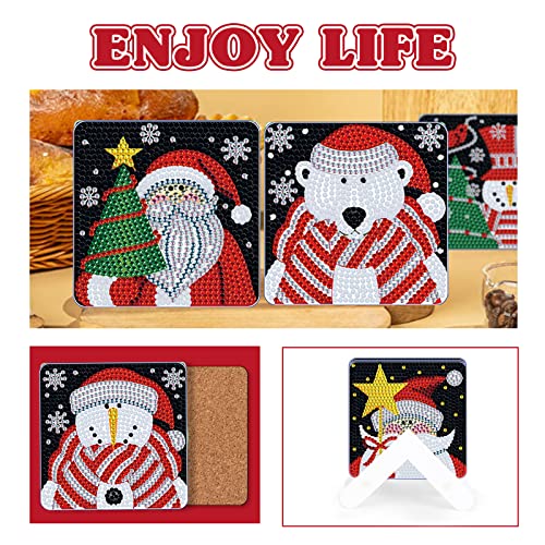 Diy 6pcs/set Gnome Christmas  Diamond Painting Coasters with Holder