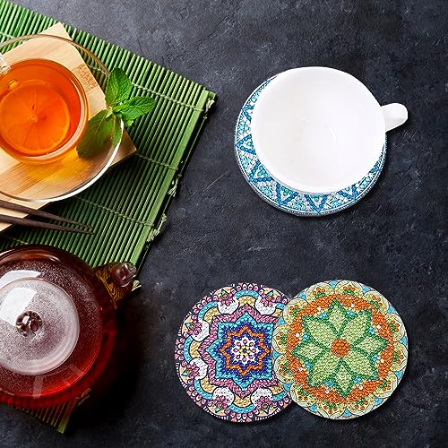 Diy 12pcs/set Mandala  Diamond Painting Coasters with Holder