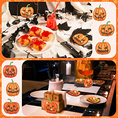 Diy 8pcs/set Pumpkin Halloween  Diamond Painting Coasters with Holder