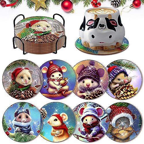 Diy 8pcs/set Christmas  Diamond Painting Coasters with Holder