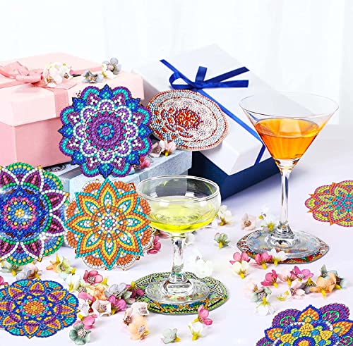 Diy 6pcs/set Flower  Diamond Painting Coasters with Holder