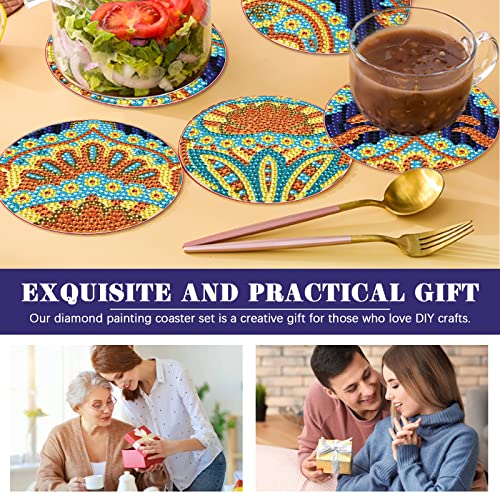 Diy 8pcs/set Mandala Flower  Diamond Painting Coasters with Holder