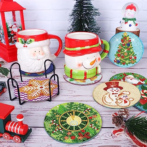 Diy 8pcs/set Christmas  Diamond Painting Coasters with Holder