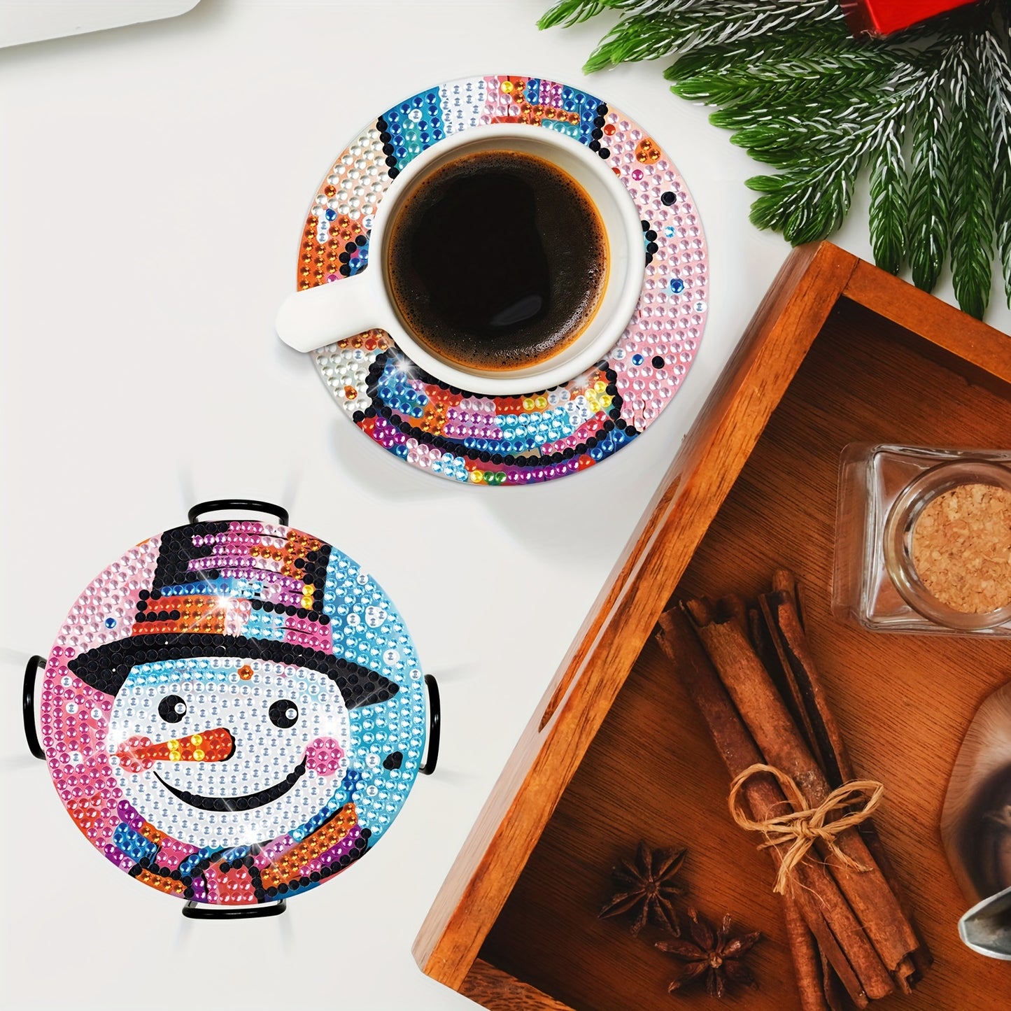 Diy 6pcs/set Christmas  Diamond Painting Coasters with Holder