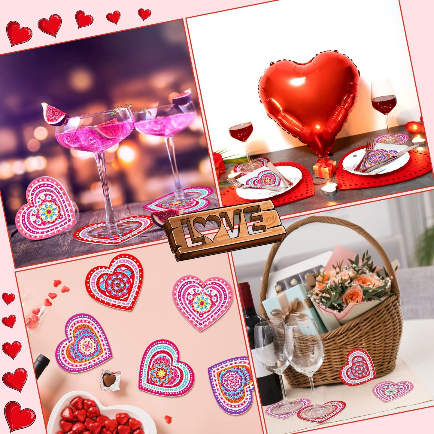 Diy 8pcs/set Valentine's Day  Diamond Painting Coasters with Holder