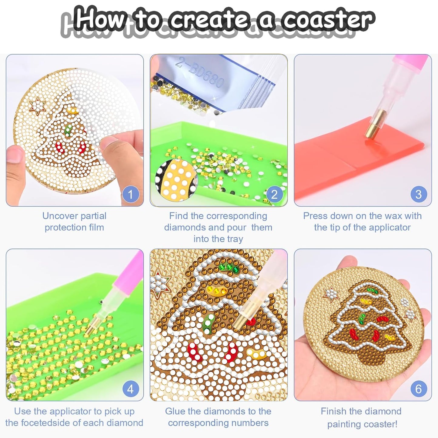 Diy 8pcs/set Christmas  Diamond Painting Coasters with Holder