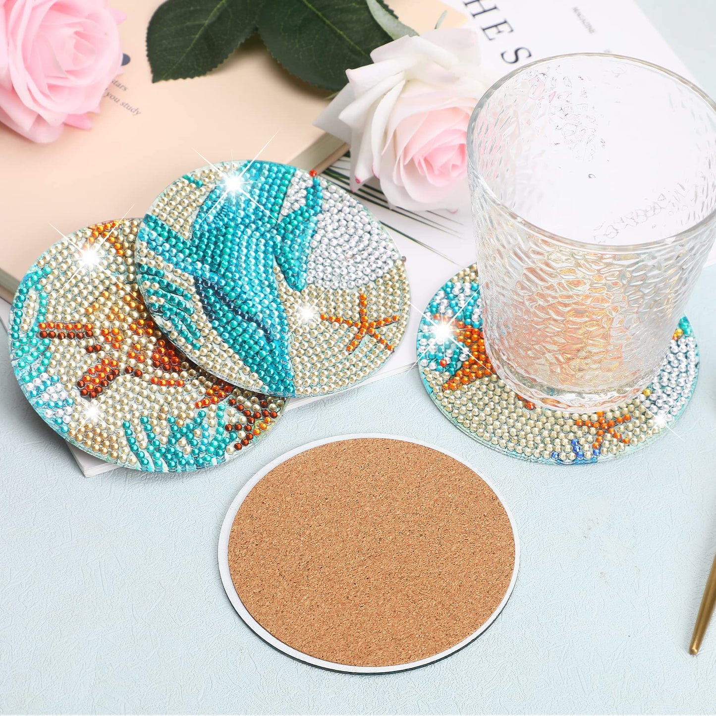 Diy 8pcs/set  Diamond Painting Coasters with Holder