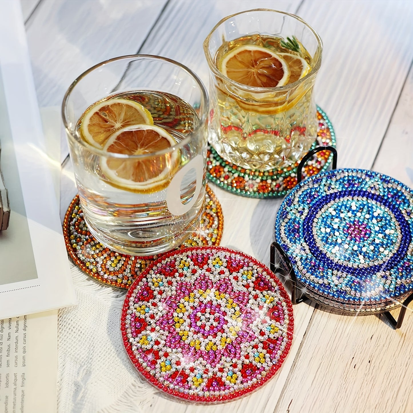 Diy 6pcs/set  Diamond Painting Coasters with Holder