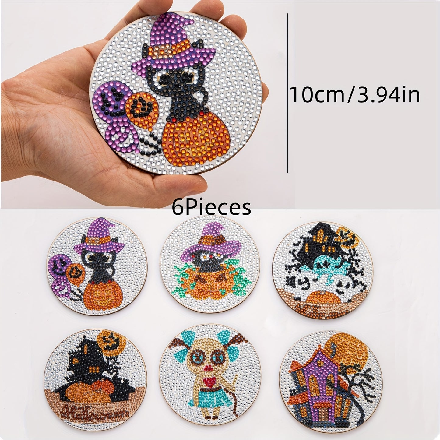 Diy 6pcs/set Halloween  Diamond Painting Coasters with Holder